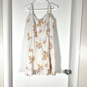 Old Navy Linen Blend Sleeveless Cami Off-White Floral Ruffle Dress Size L